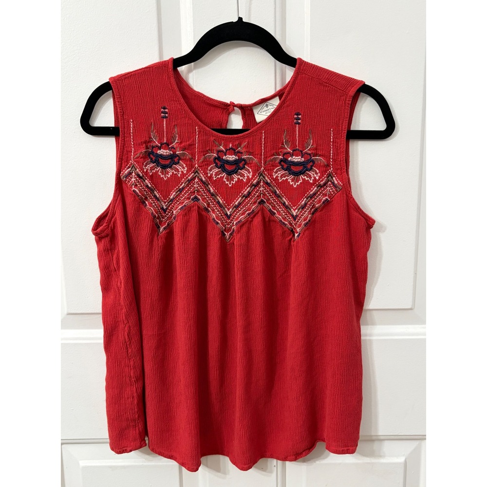 Women’s Red Embroidered Sleeveless Top